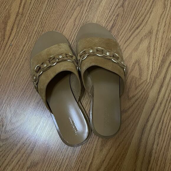 NWOB Rag & Bone Beau Suede cognac brown chain slip on sandals size 39 $328 - Picture 9 of 9